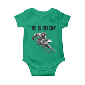 Funny Christian Ice Hockey Lover Gift Baby Onesie He Is Rizzin TS12 Irish Green Print Your Wear