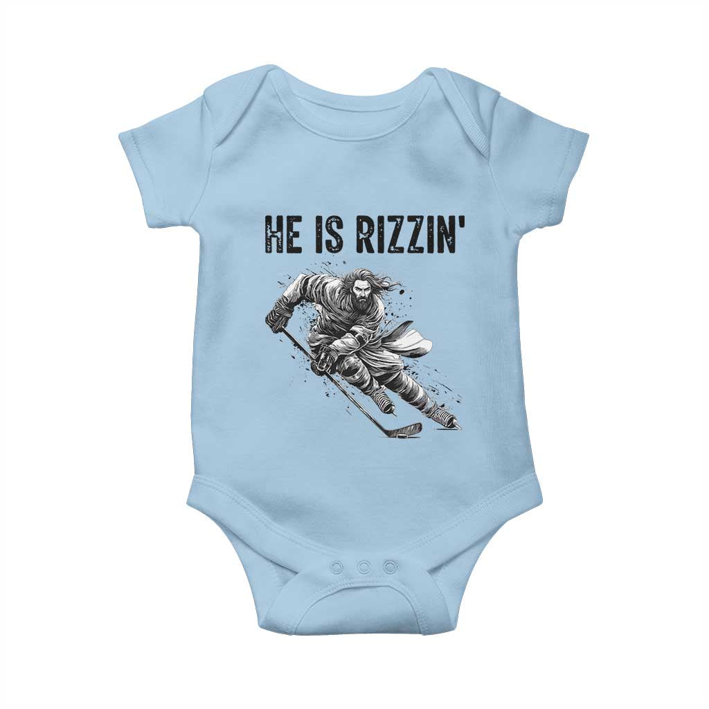 Funny Christian Ice Hockey Lover Gift Baby Onesie He Is Rizzin TS12 Light Blue Print Your Wear