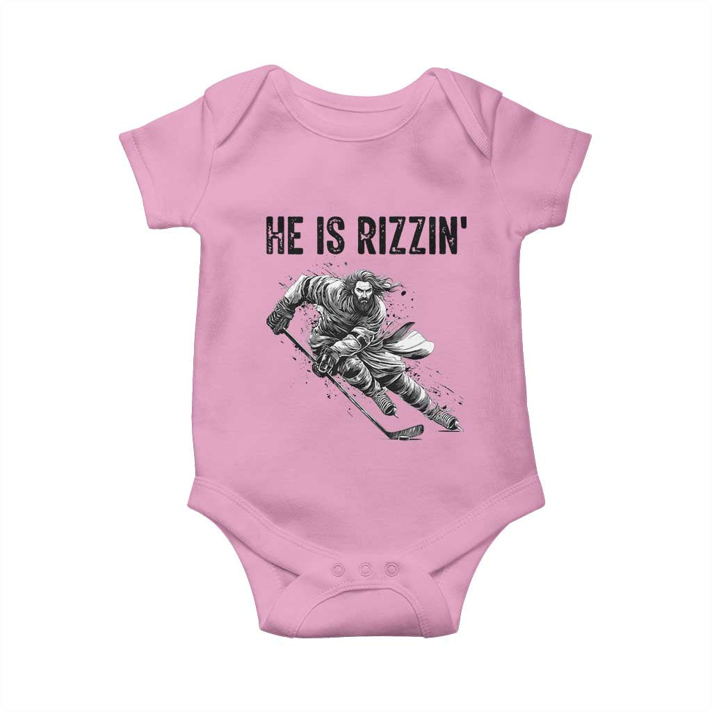 Funny Christian Ice Hockey Lover Gift Baby Onesie He Is Rizzin TS12 Light Pink Print Your Wear