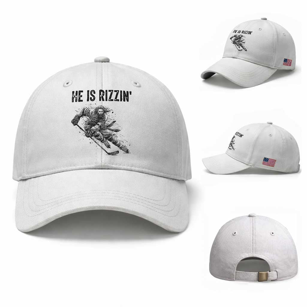 Funny Christian Ice Hockey Lover Gift Baseball Cap He Is Rizzin TS12 Baseball Cap Universal Fit White Print Your Wear