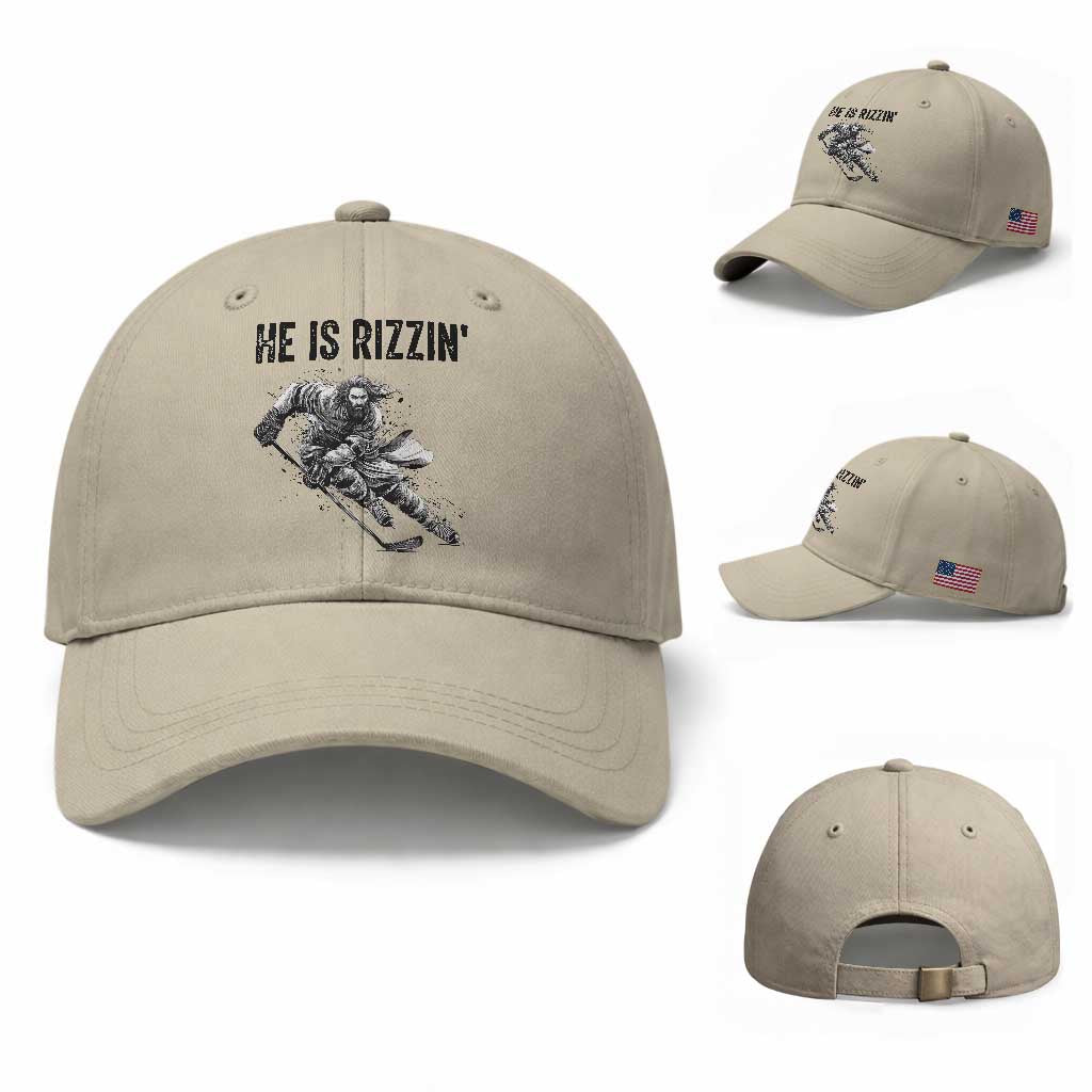 Funny Christian Ice Hockey Lover Gift Baseball Cap He Is Rizzin TS12 Baseball Cap Universal Fit Beige Print Your Wear