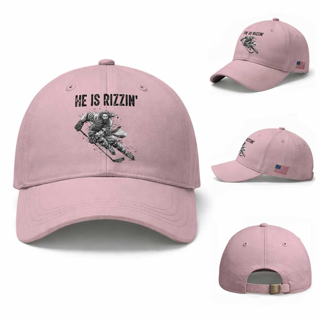 Funny Christian Ice Hockey Lover Gift Baseball Cap He Is Rizzin TS12 Baseball Cap Universal Fit Light Pink Print Your Wear