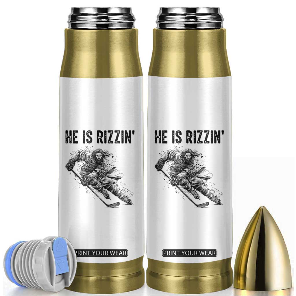 Funny Christian Ice Hockey Lover Gift Bullet Tumbler He Is Rizzin TS12 White Print Your Wear