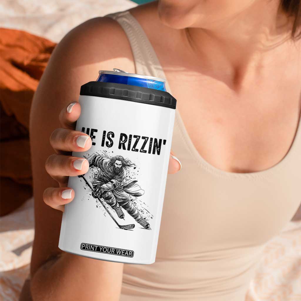 Funny Christian Ice Hockey Lover Gift 4 in 1 Can Cooler Tumbler He Is Rizzin TS12 Print Your Wear