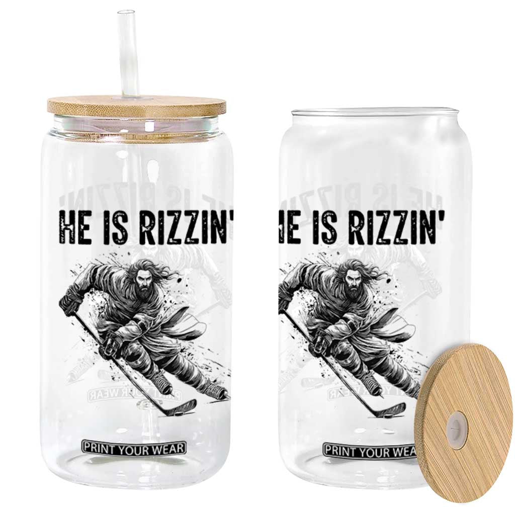 Funny Christian Ice Hockey Lover Gift Glass Can He Is Rizzin TS12 Print Your Wear