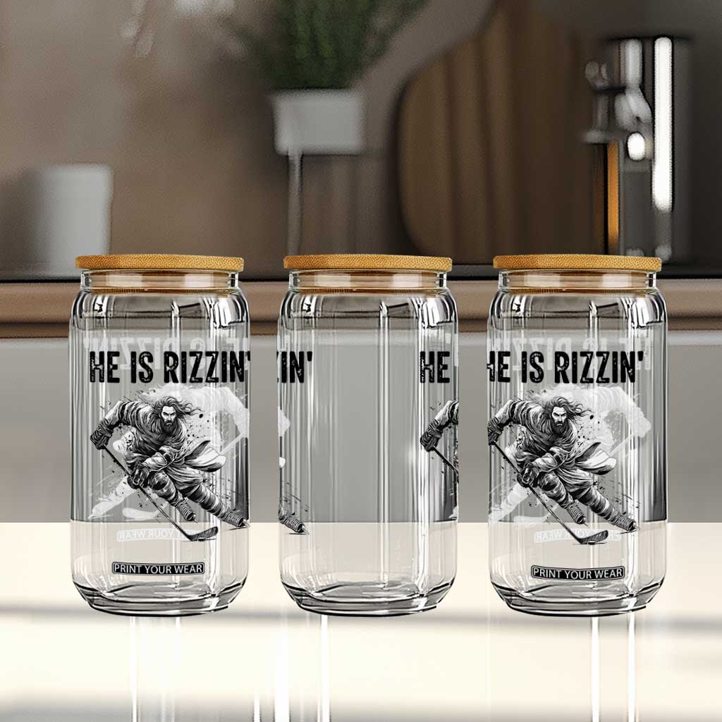 Funny Christian Ice Hockey Lover Gift Glass Can He Is Rizzin TS12 Print Your Wear