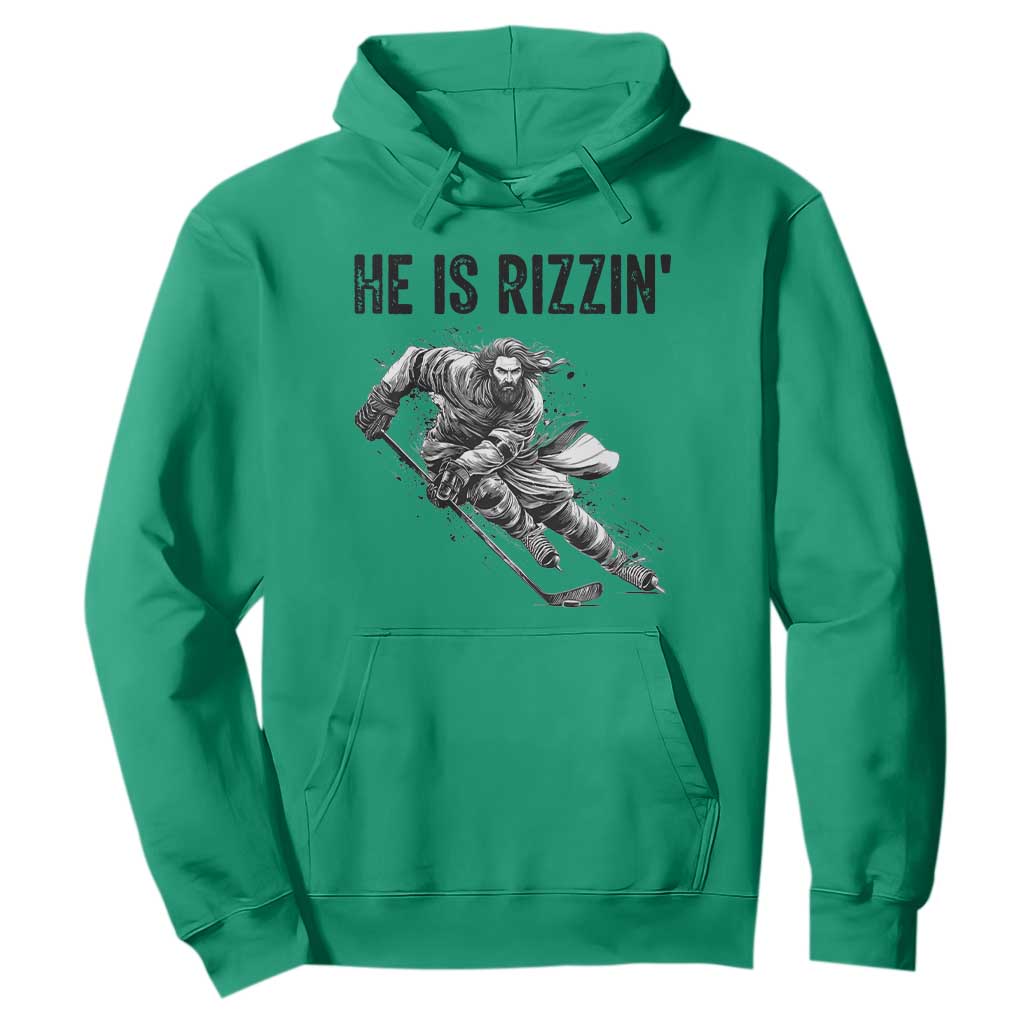 Funny Christian Ice Hockey Lover Gift Hoodie He Is Rizzin TS12 Irish Green Print Your Wear