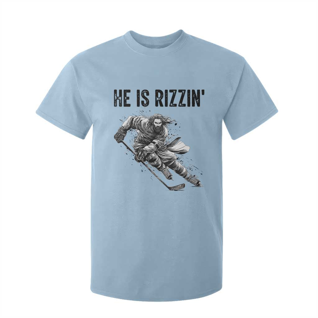 Funny Christian Ice Hockey Lover Gift T Shirt For Kid He Is Rizzin TS12 Light Blue Print Your Wear