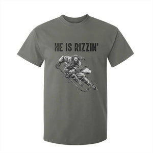 Funny Christian Ice Hockey Lover Gift T Shirt For Kid He Is Rizzin TS12 Military Green Print Your Wear