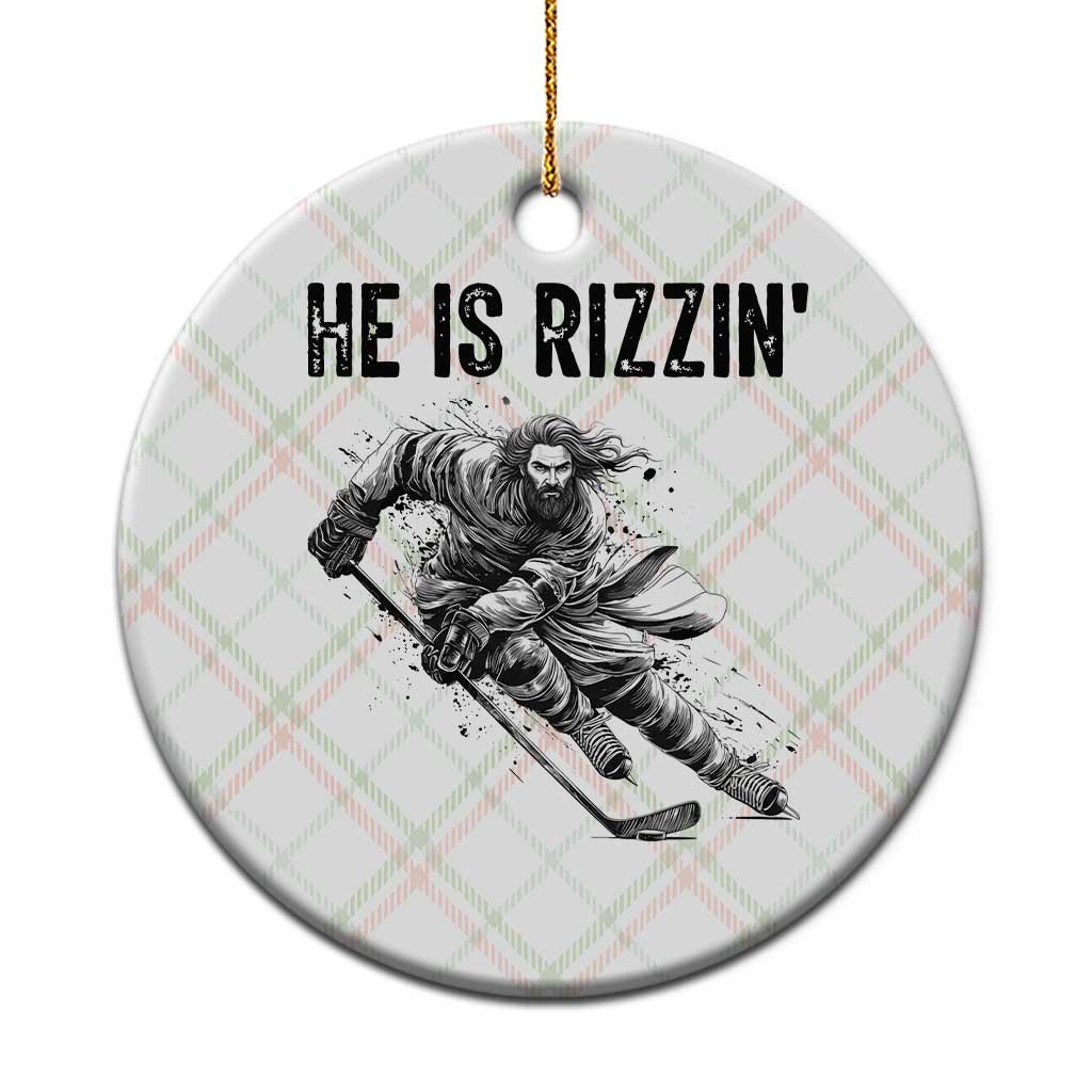Funny Christian Ice Hockey Lover Gift Ceramic Ornament He Is Rizzin TS12 1pc Christmas Plaid Print Your Wear
