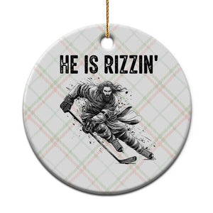 Funny Christian Ice Hockey Lover Gift Ceramic Ornament He Is Rizzin TS12 1pc Christmas Plaid Print Your Wear