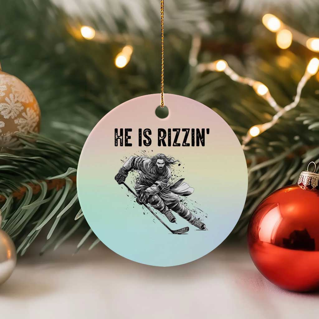 Funny Christian Ice Hockey Lover Gift Ceramic Ornament He Is Rizzin TS12 1pc Pastel Print Your Wear