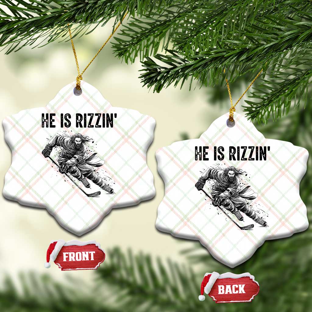 Funny Christian Ice Hockey Lover Gift Ceramic Ornament He Is Rizzin TS12 Print Your Wear