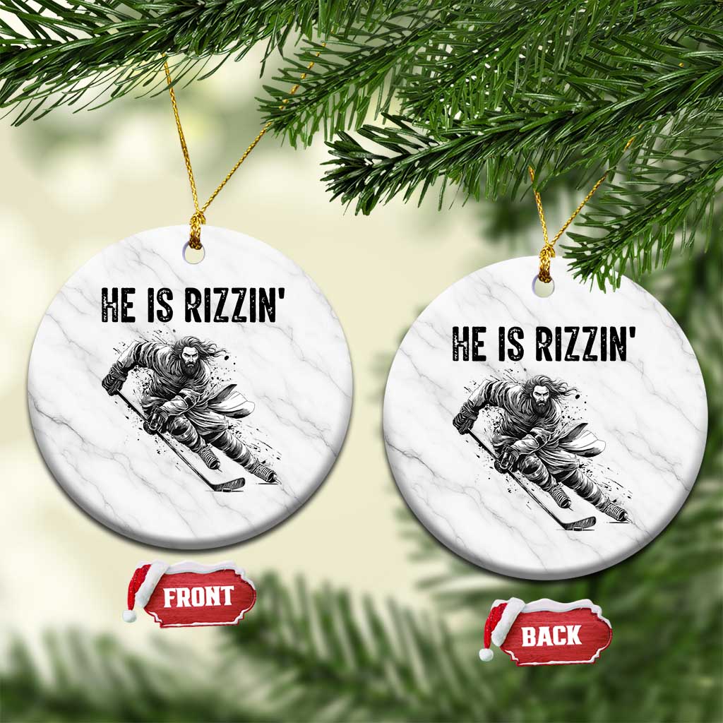 Funny Christian Ice Hockey Lover Gift Ceramic Ornament He Is Rizzin TS12 1pc White Marble Print Your Wear