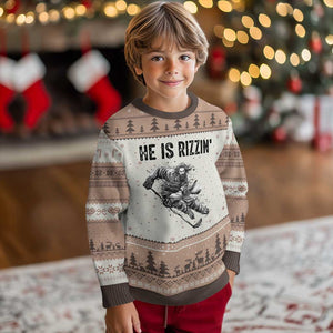 Funny Christian Ice Hockey Lover Gift Ugly Christmas Sweater He Is Rizzin TS12 Mocha Mousse Print Your Wear