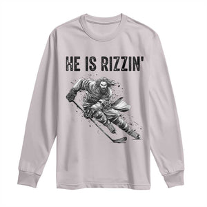 Funny Christian Ice Hockey Lover Gift Long Sleeve Shirt He Is Rizzin TS12 Ice Gray Print Your Wear