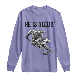 Funny Christian Ice Hockey Lover Gift Long Sleeve Shirt He Is Rizzin TS12 Violet Print Your Wear