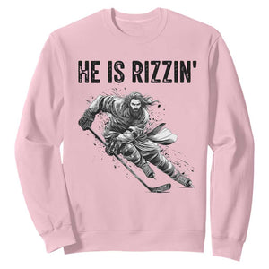Funny Christian Ice Hockey Lover Gift Sweatshirt He Is Rizzin TS12 Light Pink Print Your Wear