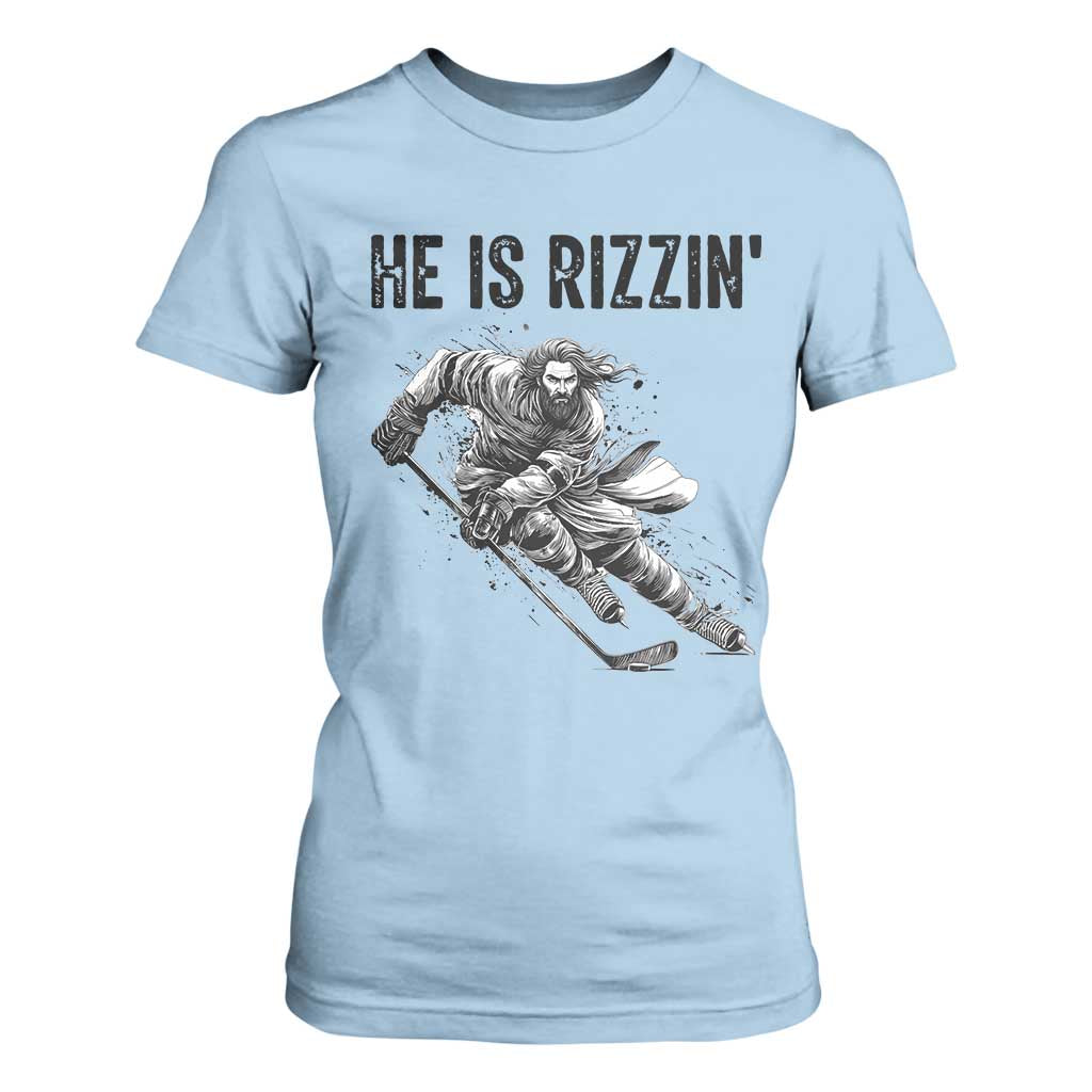 Funny Christian Ice Hockey Lover Gift T Shirt For Women He Is Rizzin TS12 Light Blue Print Your Wear