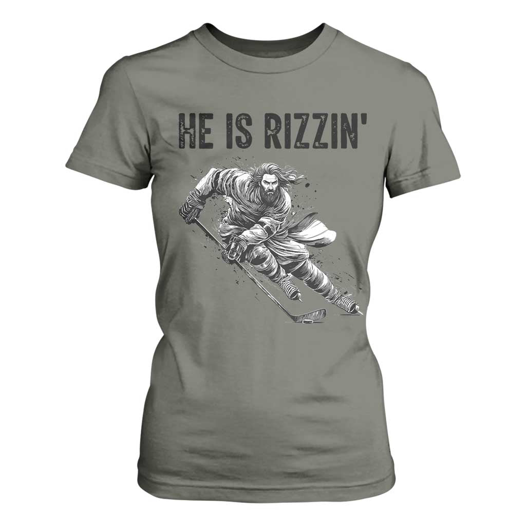 Funny Christian Ice Hockey Lover Gift T Shirt For Women He Is Rizzin TS12 Military Green Print Your Wear