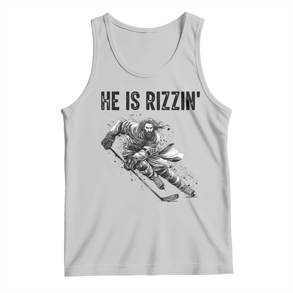 Funny Christian Ice Hockey Lover Gift Tank Top He Is Rizzin TS12 Ash Print Your Wear