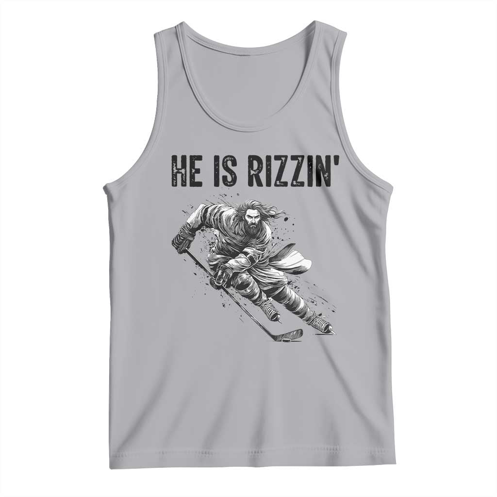 Funny Christian Ice Hockey Lover Gift Tank Top He Is Rizzin TS12 Athletic Heather Print Your Wear