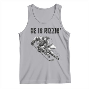 Funny Christian Ice Hockey Lover Gift Tank Top He Is Rizzin TS12 Athletic Heather Print Your Wear