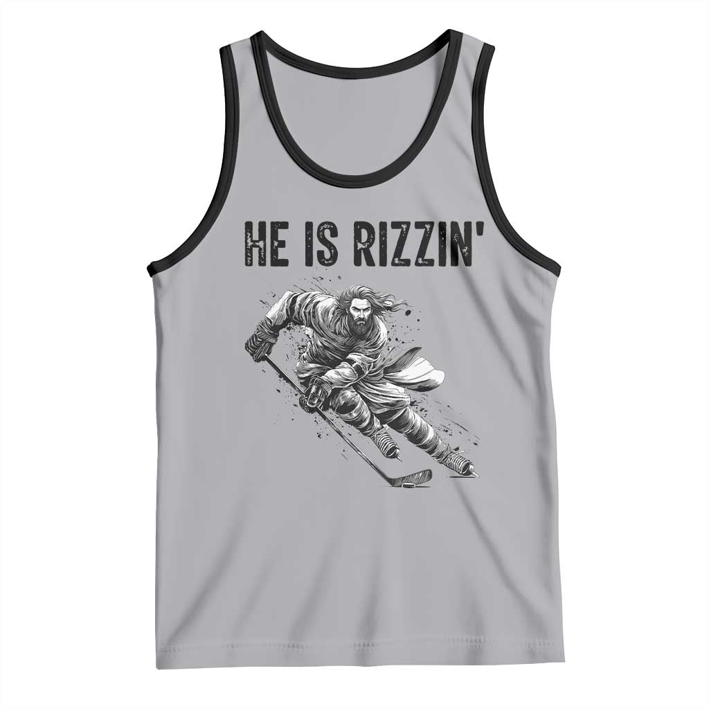 Funny Christian Ice Hockey Lover Gift Tank Top He Is Rizzin TS12 Athletic Heather Black Print Your Wear