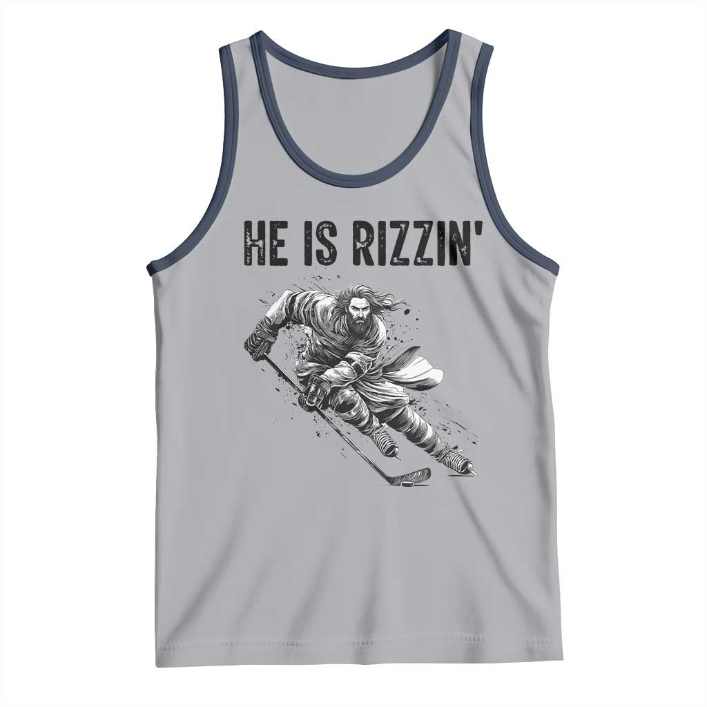 Funny Christian Ice Hockey Lover Gift Tank Top He Is Rizzin TS12 Athletic Heather Navy Print Your Wear