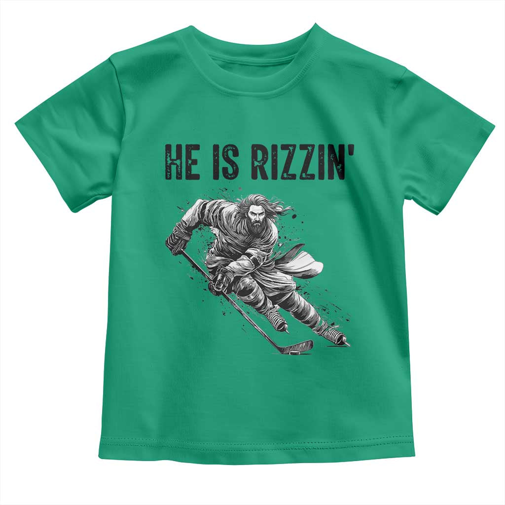 Funny Christian Ice Hockey Lover Gift Toddler T Shirt He Is Rizzin TS12 Irish Green Print Your Wear