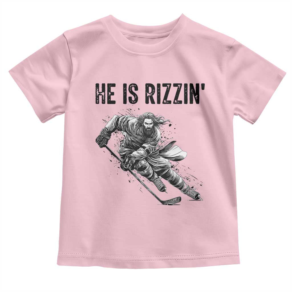 Funny Christian Ice Hockey Lover Gift Toddler T Shirt He Is Rizzin TS12 Light Pink Print Your Wear