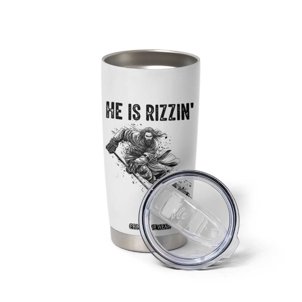 Funny Christian Ice Hockey Lover Gift Tumbler Cup He Is Rizzin TS12 Print Your Wear