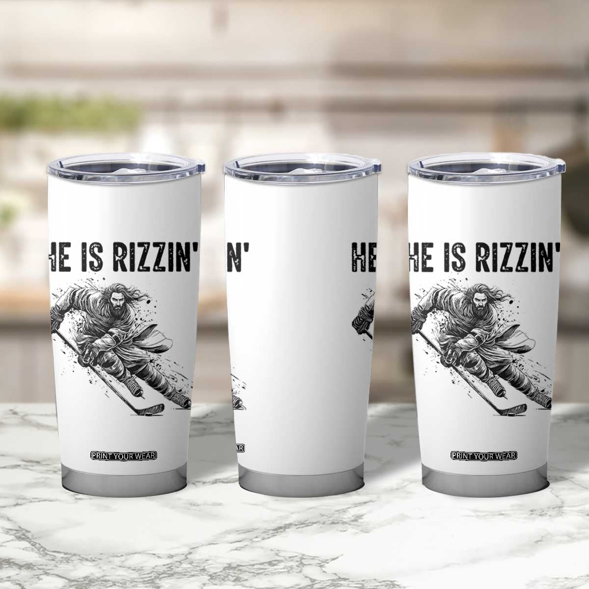 Funny Christian Ice Hockey Lover Gift Tumbler Cup He Is Rizzin TS12 Print Your Wear
