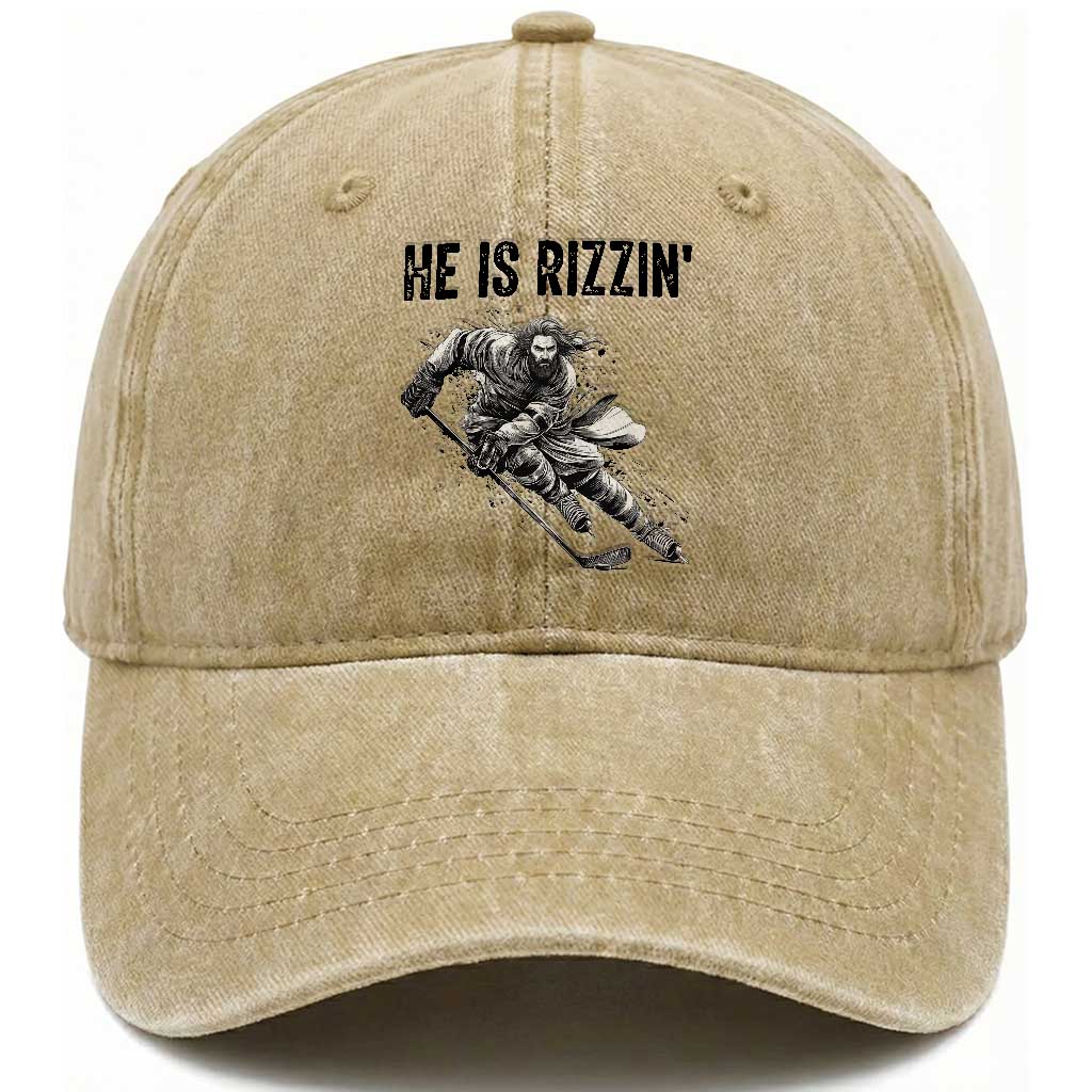 Funny Christian Ice Hockey Lover Gift Washed Cotton Baseball Cap He Is Rizzin TS12 Print Your Wear