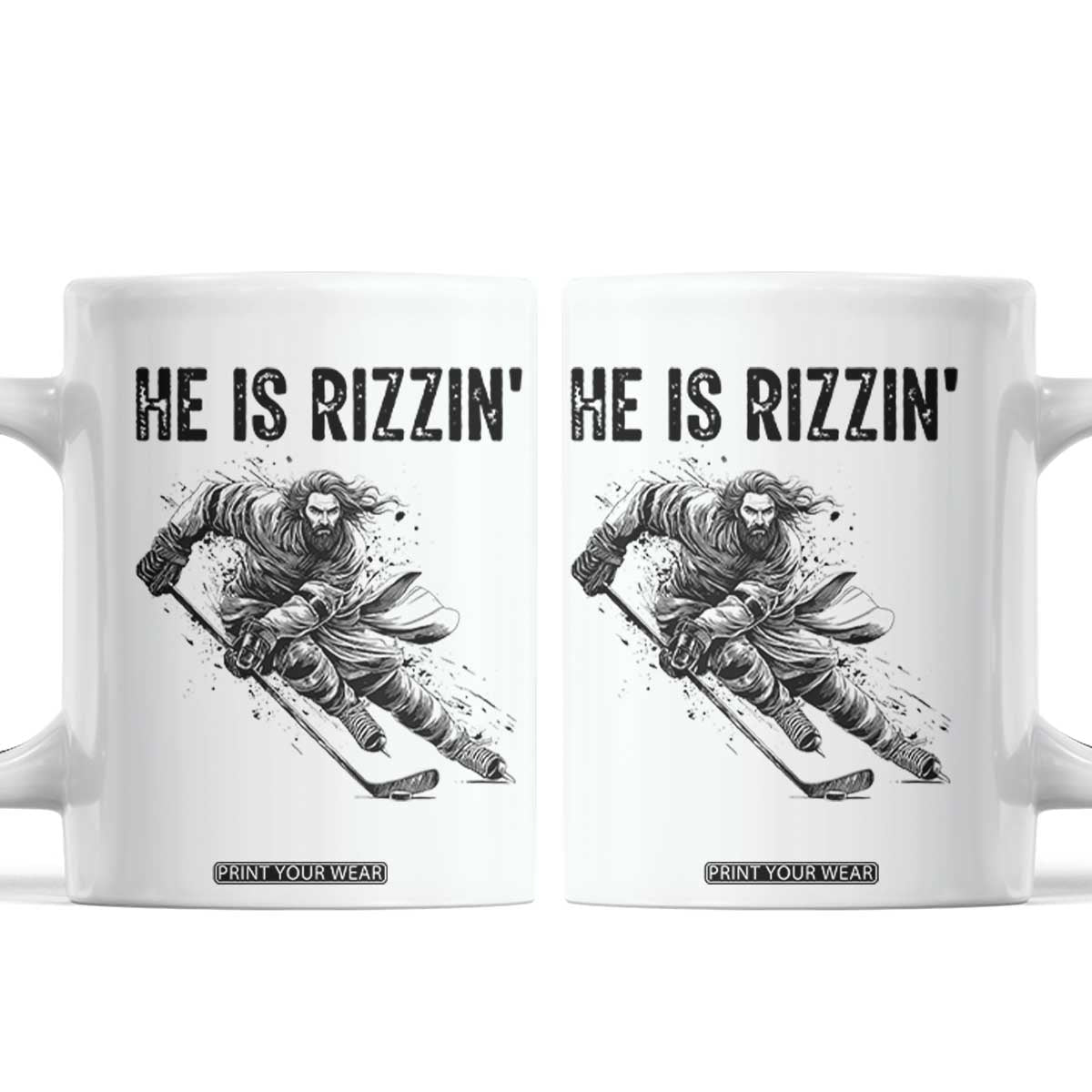 Funny Christian Ice Hockey Lover Gift Coffee Mug He Is Rizzin TS12 White Print Your Wear