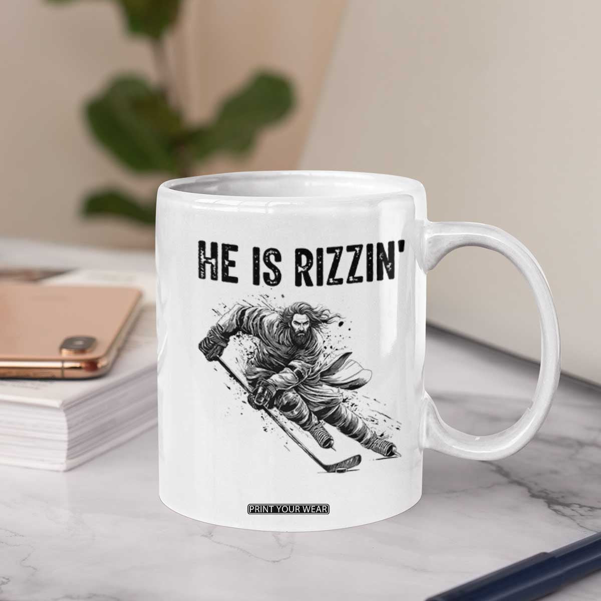 Funny Christian Ice Hockey Lover Gift Coffee Mug He Is Rizzin TS12 Print Your Wear