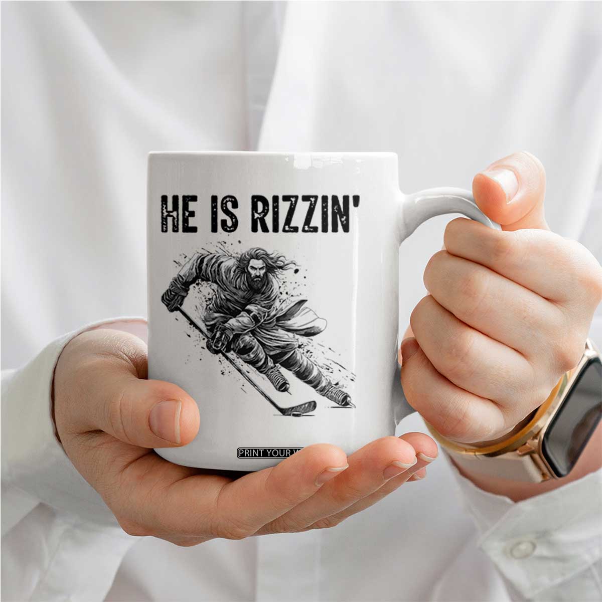 Funny Christian Ice Hockey Lover Gift Coffee Mug He Is Rizzin TS12 Print Your Wear