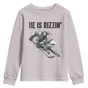 Funny Christian Ice Hockey Lover Gift Youth Sweatshirt He Is Rizzin TS12 Ice Gray Print Your Wear