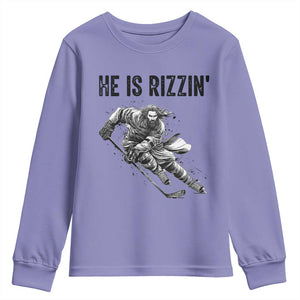 Funny Christian Ice Hockey Lover Gift Youth Sweatshirt He Is Rizzin TS12 Violet Print Your Wear