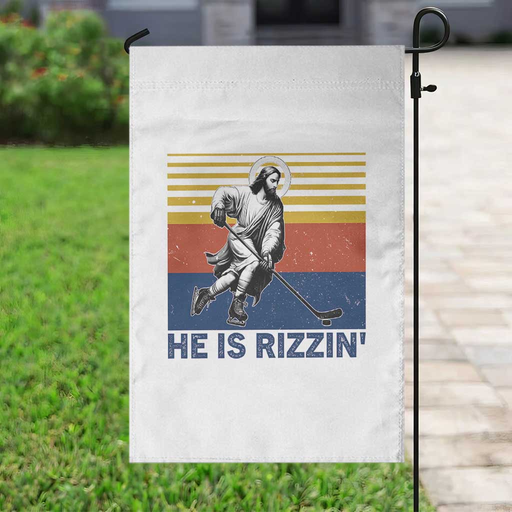 He Is Rizzin Garden Flag Christian Hockey Retro Funny Gift For Believers TS12 Print Your Wear