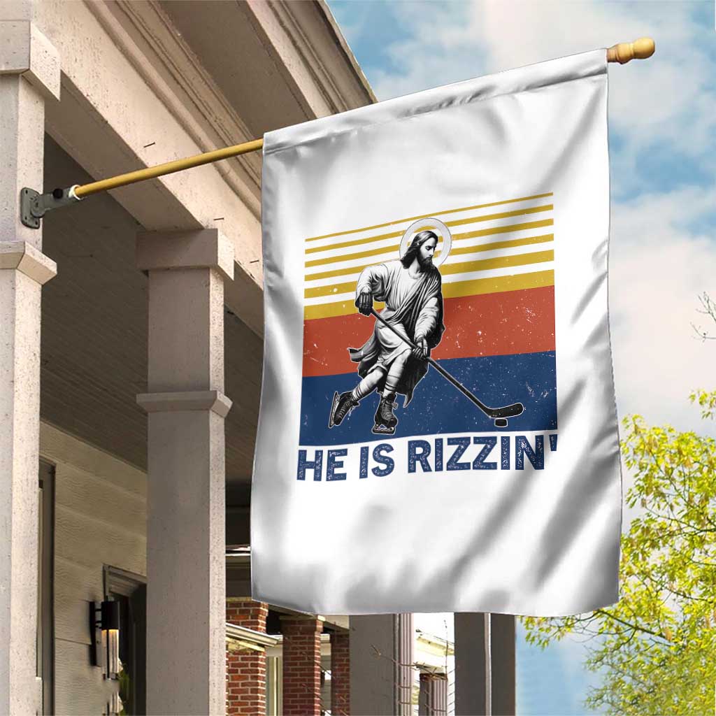 He Is Rizzin Garden Flag Christian Hockey Retro Funny Gift For Believers TS12 Print Your Wear
