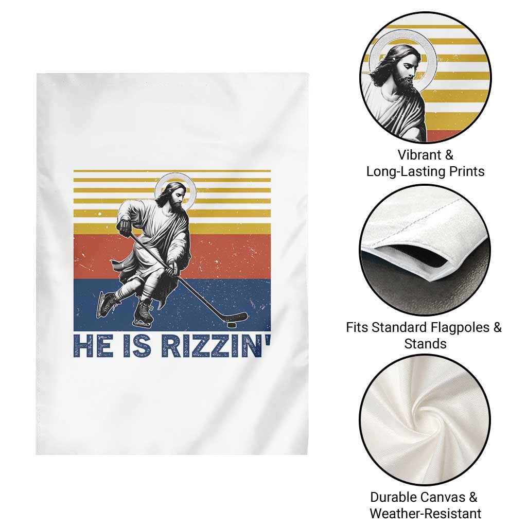 He Is Rizzin Garden Flag Christian Hockey Retro Funny Gift For Believers TS12 Print Your Wear