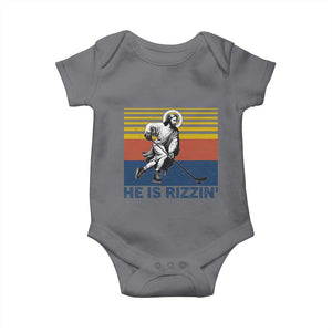 He Is Rizzin Baby Onesie Christian Hockey Retro Funny Gift For Believers TS12 Charcoal Print Your Wear