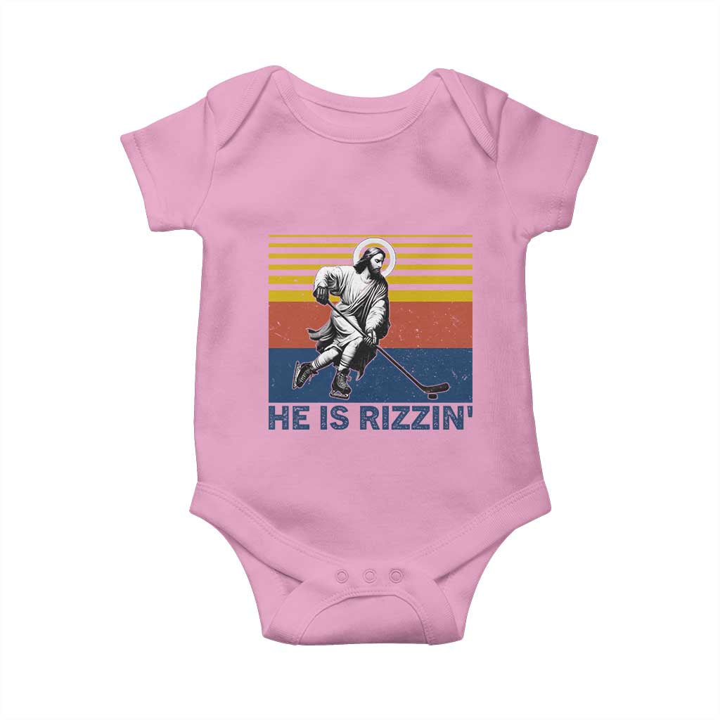 He Is Rizzin Baby Onesie Christian Hockey Retro Funny Gift For Believers TS12 Light Pink Print Your Wear
