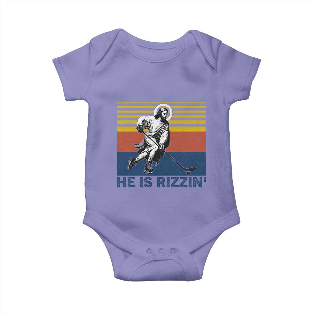 He Is Rizzin Baby Onesie Christian Hockey Retro Funny Gift For Believers TS12 Violet Print Your Wear
