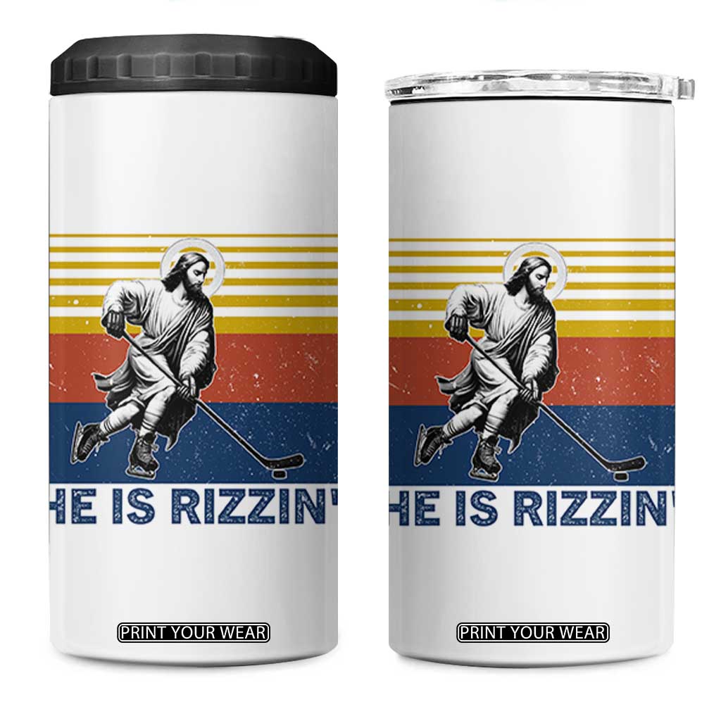 He Is Rizzin 4 in 1 Can Cooler Tumbler Christian Hockey Retro Funny Gift For Believers TS12 One Size: 16 oz White Print Your Wear