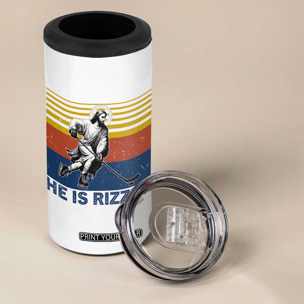 He Is Rizzin 4 in 1 Can Cooler Tumbler Christian Hockey Retro Funny Gift For Believers TS12 Print Your Wear