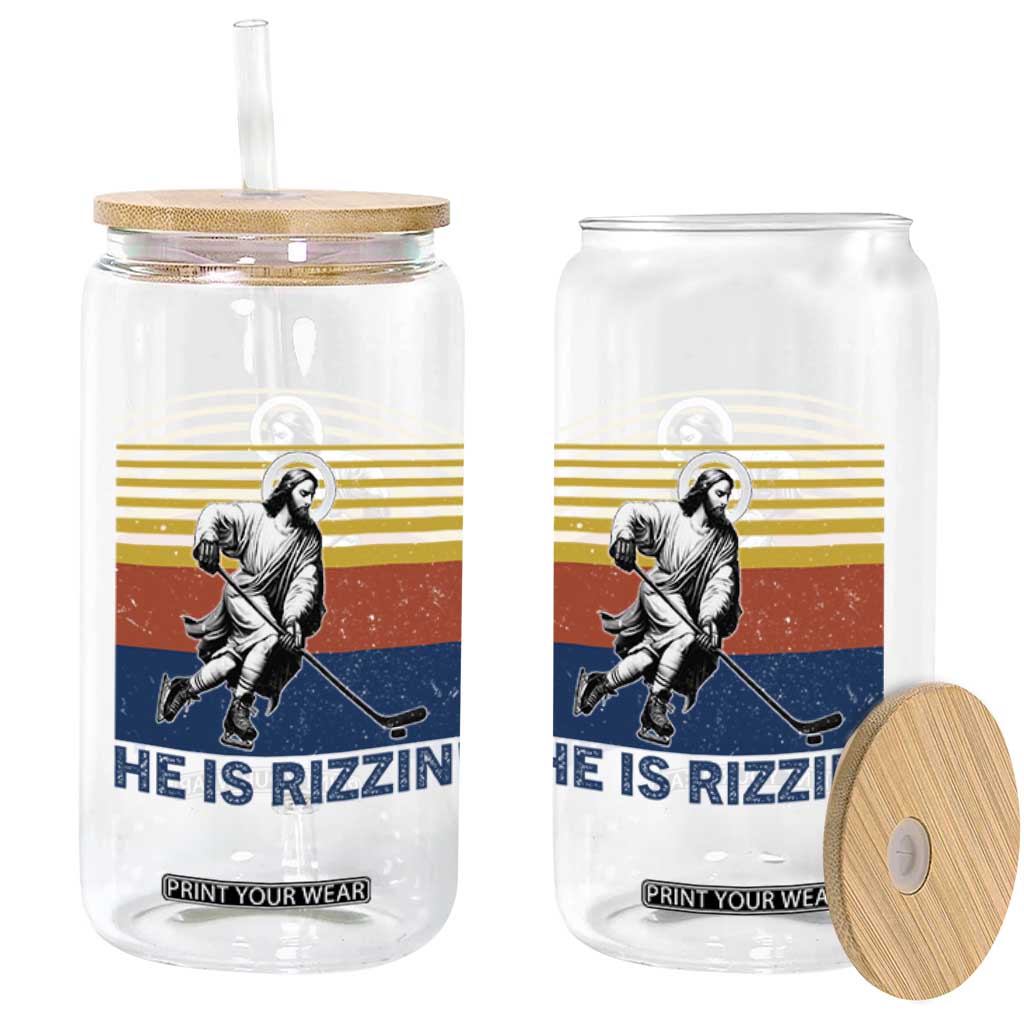 He Is Rizzin Glass Can Christian Hockey Retro Funny Gift For Believers TS12 Print Your Wear