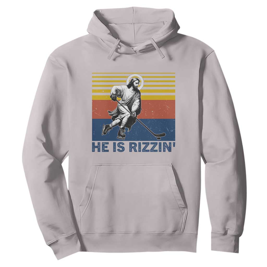 He Is Rizzin Hoodie Christian Hockey Retro Funny Gift For Believers TS12 Ice Gray Print Your Wear