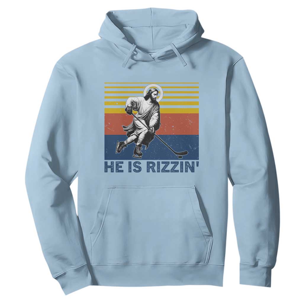 He Is Rizzin Hoodie Christian Hockey Retro Funny Gift For Believers TS12 Light Blue Print Your Wear